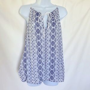 LOFT Navy & White Racerback Embroidered Top